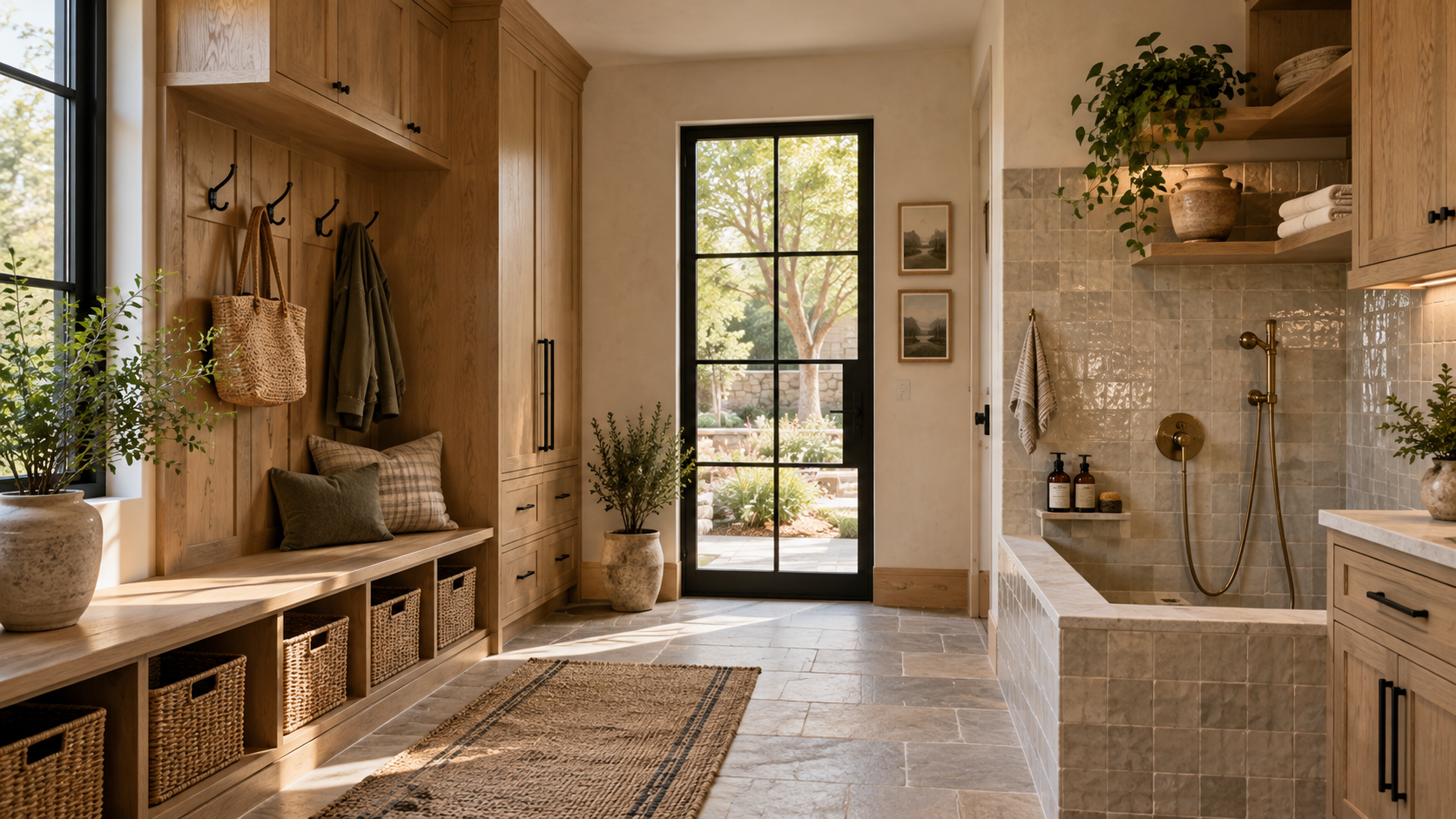 Built-in dog wash station in a luxury custom home mudroom