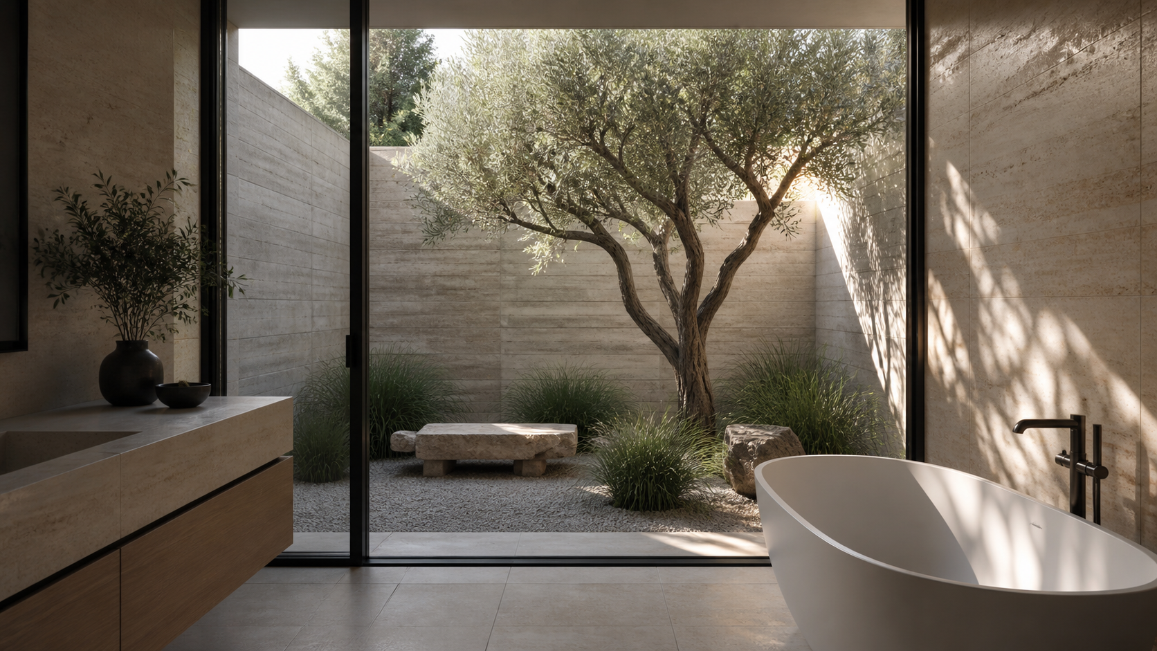 Walled private garden off a primary bathroom
